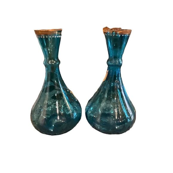 Victorian Blue Gilt Vases - Picture 4 of 8